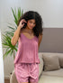 Women Summer Pajama Set Cashmere Top + Floral Outline Shorts